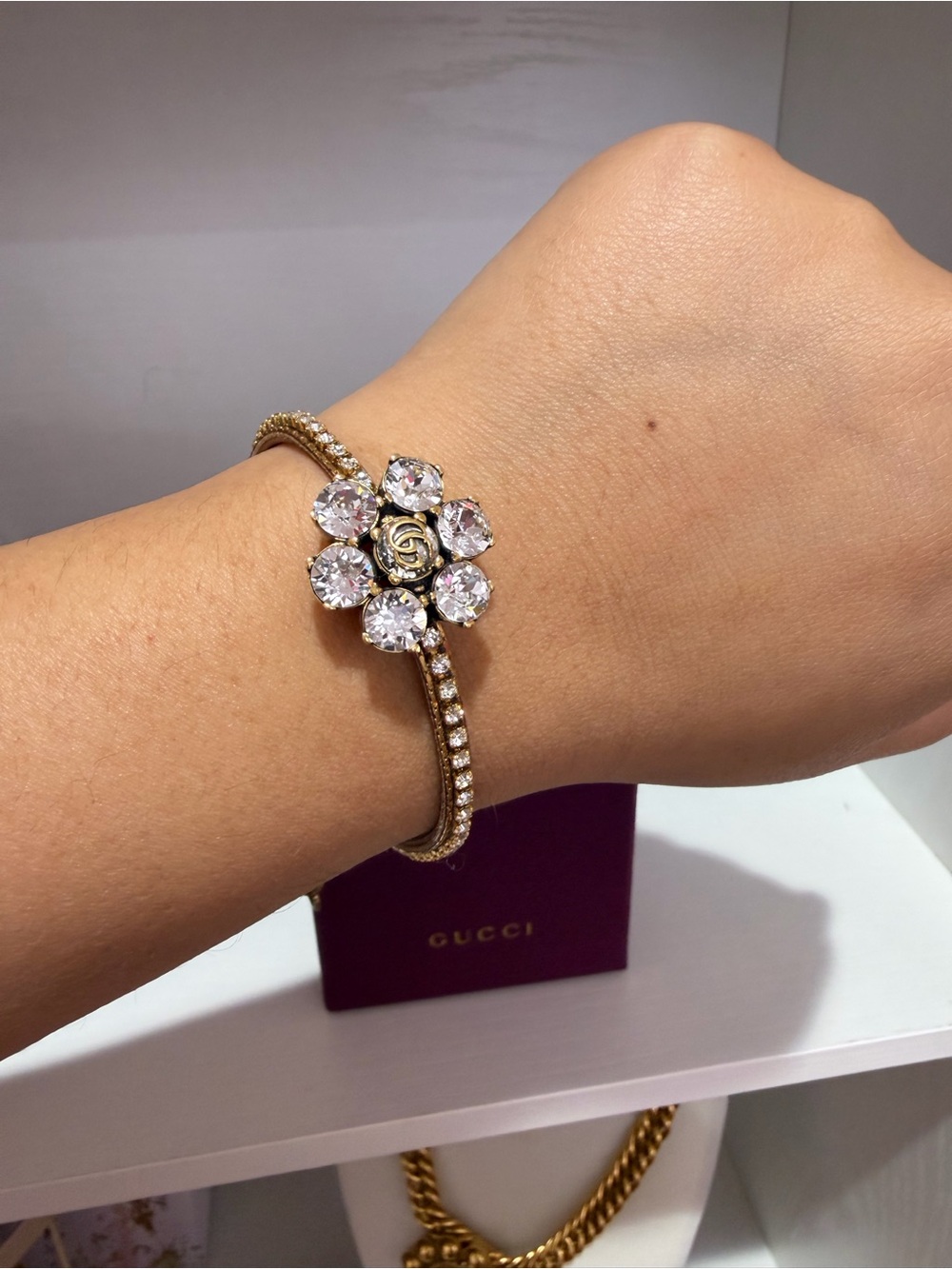 Gucci Gold Crystal Flower Bracelet with Clear Stones - Picture 9 of 9